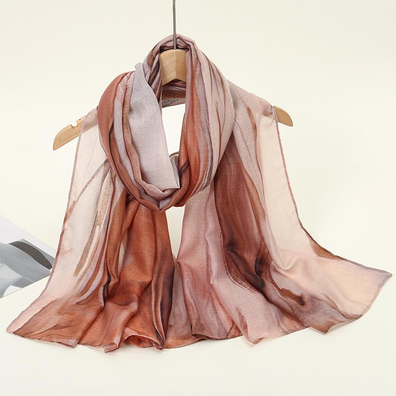 Bohemian Watercolor Print Hijab Women Soft Islam Ramadan Muslim Hijabs Foulard Shawl Wrap Turban Scarf Headscarf Outdoor Photo