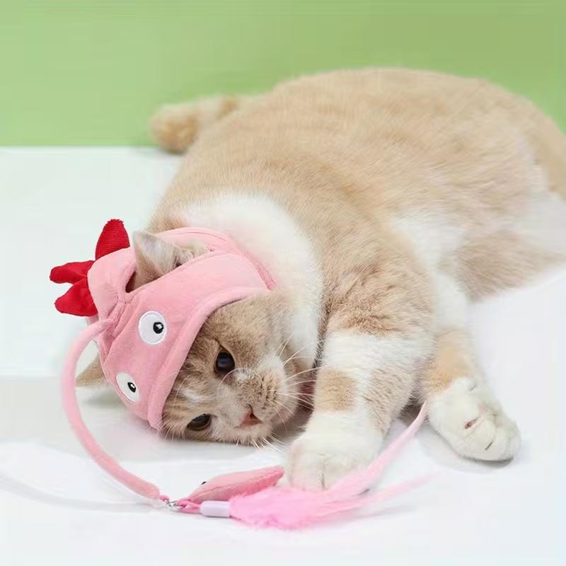 

Игрушки для кошек, развлечение для себя, снятие скуки, шляпа, дразнилка для кошек, клуб для кошек, головной убор, длинная палка, устойчивая к укусам, перо розовый