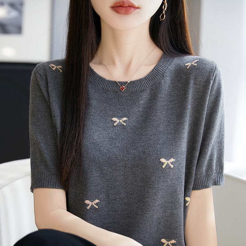 

Chic Women s Butterfly Short Sleeve T-Shirt, Summer 2026 Spring Style Base Layer, Fine Knit Top M 85-110 lbs