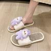Flat Bottom Non-slip Warm One-word Cotton Slippers Cartoon Cute Fluffy Slippers Women's Autumn and Winter New Models