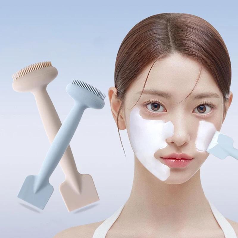 

1pc Dual Head Dual-use Mask Brush Convenient Silicone Hand Held Makeup Tool Face Cleaner Care Accessories синий