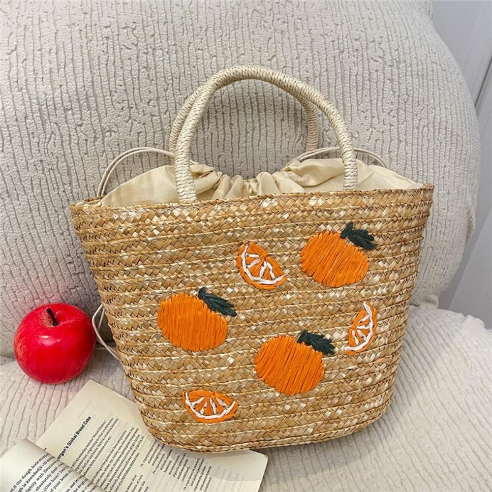 Embroidery String Straw Tote Bags Coconut Tree Design Sweet Casual Woven Handbags Bohemian Style New Design