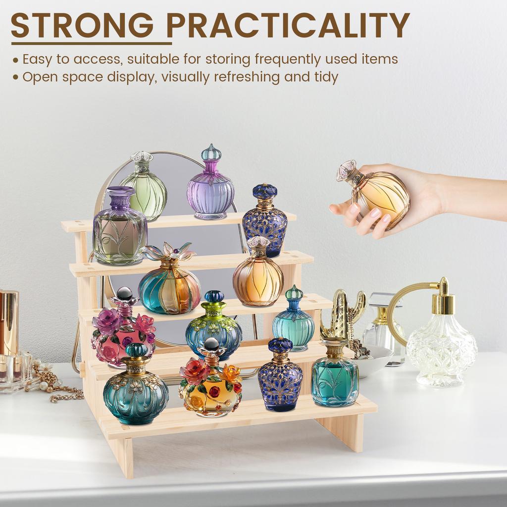 3/4/5 Tiers Wooden Display Stand Riser Perfume Organizer Doll Figure Toy Showcase Dispaly Ladder Shelf Makeup Spice Rack