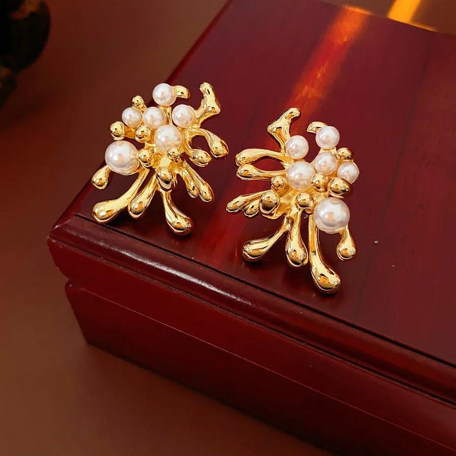 Vergoldete Feuerwerk-Perlen-Ohrstecker Mode Europäisch Amerikanisch Persönlichkeit High-End Ohrring für Frauen Luxus Zirkon