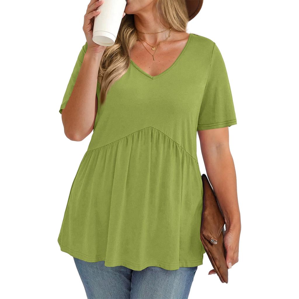 Women's Plus Size Fashionable Casual Loose-Fit V-Neck Short-Sleeve Top