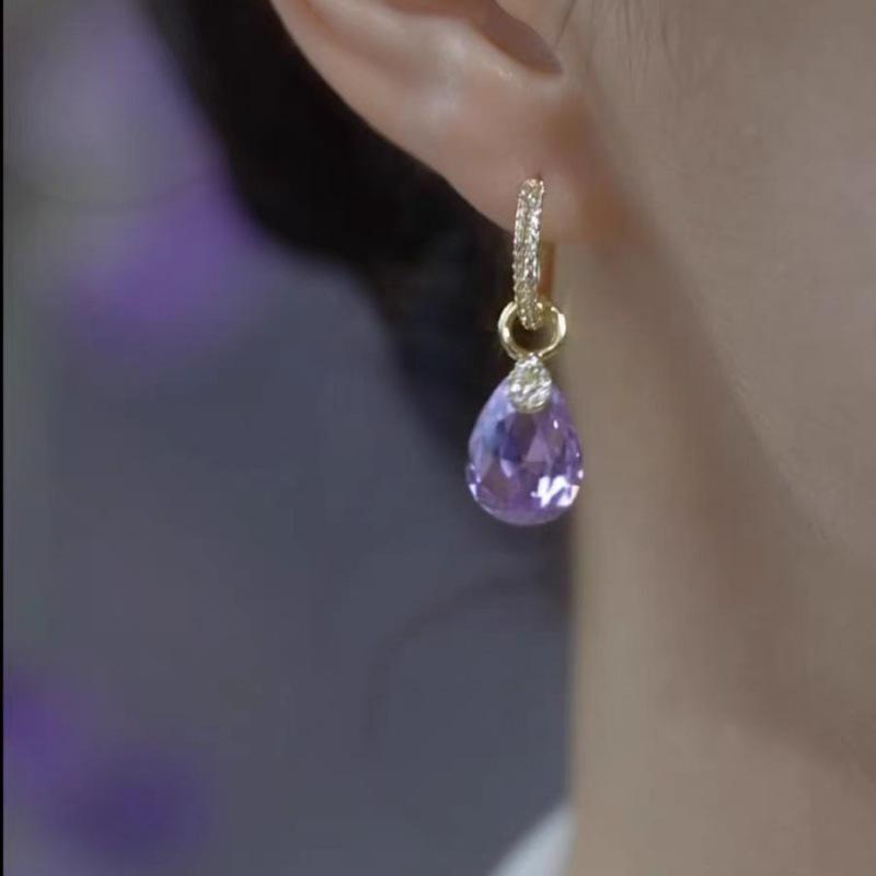 Elegant Purple Waterdrop Crystal Ear Cuffs: 2024 New Versatile Statement Earrings