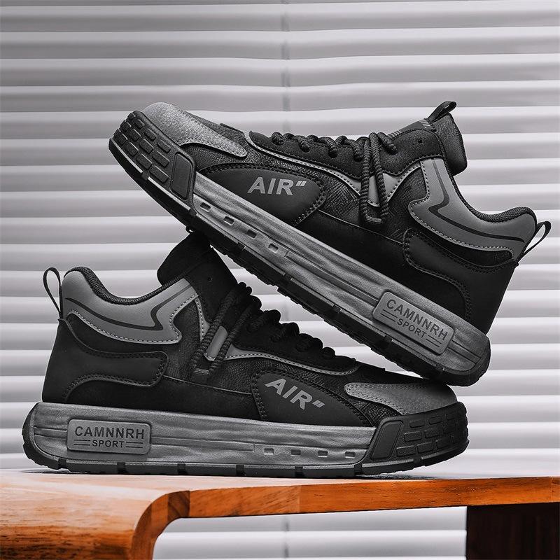 

Men s shoes autumn new non-slip daily wear-resistant sports leisure versatile trendy shoes thick-soled heightening soft-faced board shoes 44 чёрный