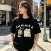 Summer Fu Cat Fan Print Unisex Tshirt Cute Kawaii Cat Graphic Tee Casualshort Sleeve Shirt Forstreetwear Andsummerdaily Wear