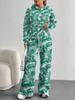 Europe, America Autumn and Winter 1116 Casual Retro Flower Long-sleeved Suit Women's Hooded Sweater Trousers Two-piece Set