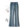Women's Light Blue Micro-Flare High-Waisted Slim Jeans, Autumn/Winter 2025, Petite & Plus Velvet Bell-Bottoms