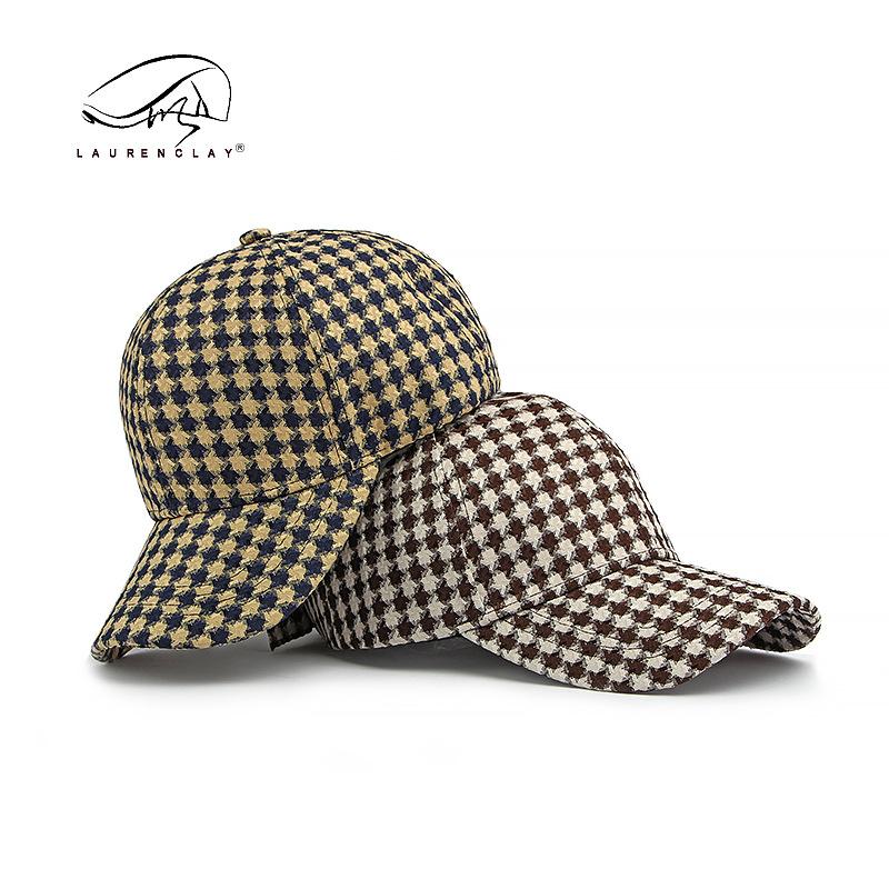 

Plaid hat men s and women s autumn and winter new cap women s sunscreen shading curved brim hardtop baseball cap tide Adjustable Темно-синій