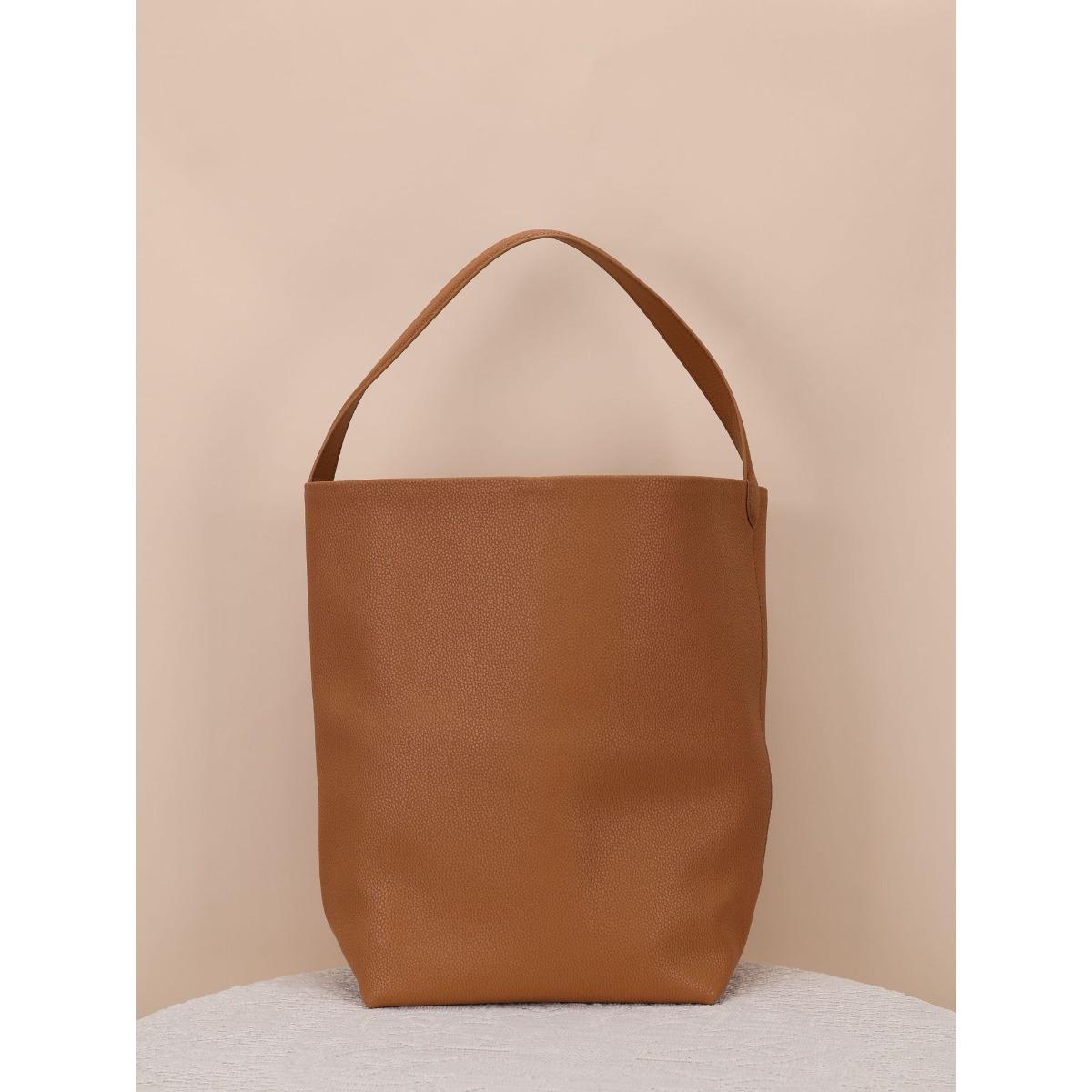 

Women s bag 2025 new lychee pattern leather bucket bag commuter large capacity tote bag shoulder armpit bag portable 40cm*16cm*36cm коричневий