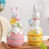 Easter Bunny Decorations Resin Easter Egg Figurines Spring Easter Rabbit Egg Flower Carrot Tabletop Decor for Easter Party Gifts