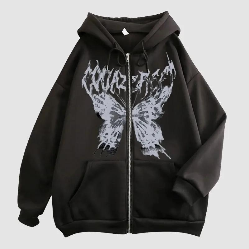 

Fashion Cute Skull Butterfly Print Loose Comfortable Zipper Hoodie Fall Winter Casual Fleece Men Women Fashion Sports Sweatshirt 3XL