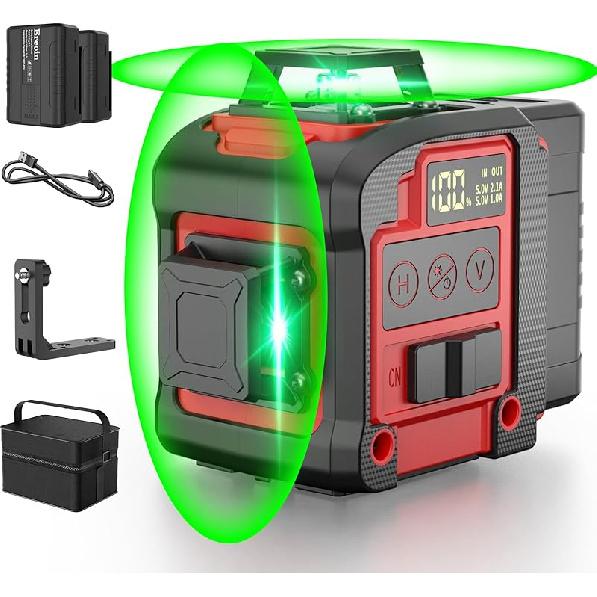 Laser Level Self-leveling Green Cross Laser Tool with Vertical and Horizontal Lines,360 Degree Rotation Self-leveling mode&IP54 Waterproof for
