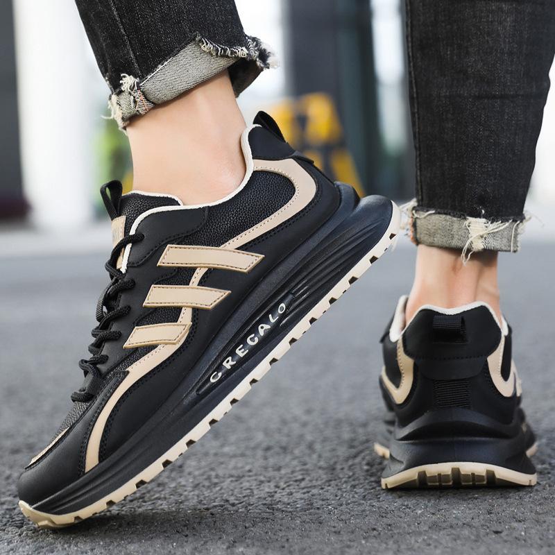 Men's shoes autumn and winter leather sneakers light and comfortable soft-soled casual trendy shoes thick-soled versatile color matching dad shoes