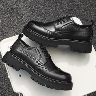 Mens Fashion Wedding Party Dress Platform Shoes Lace-up Original Leather Carved Brogue Shoe Black Brown Sneakers Trendy Footwear