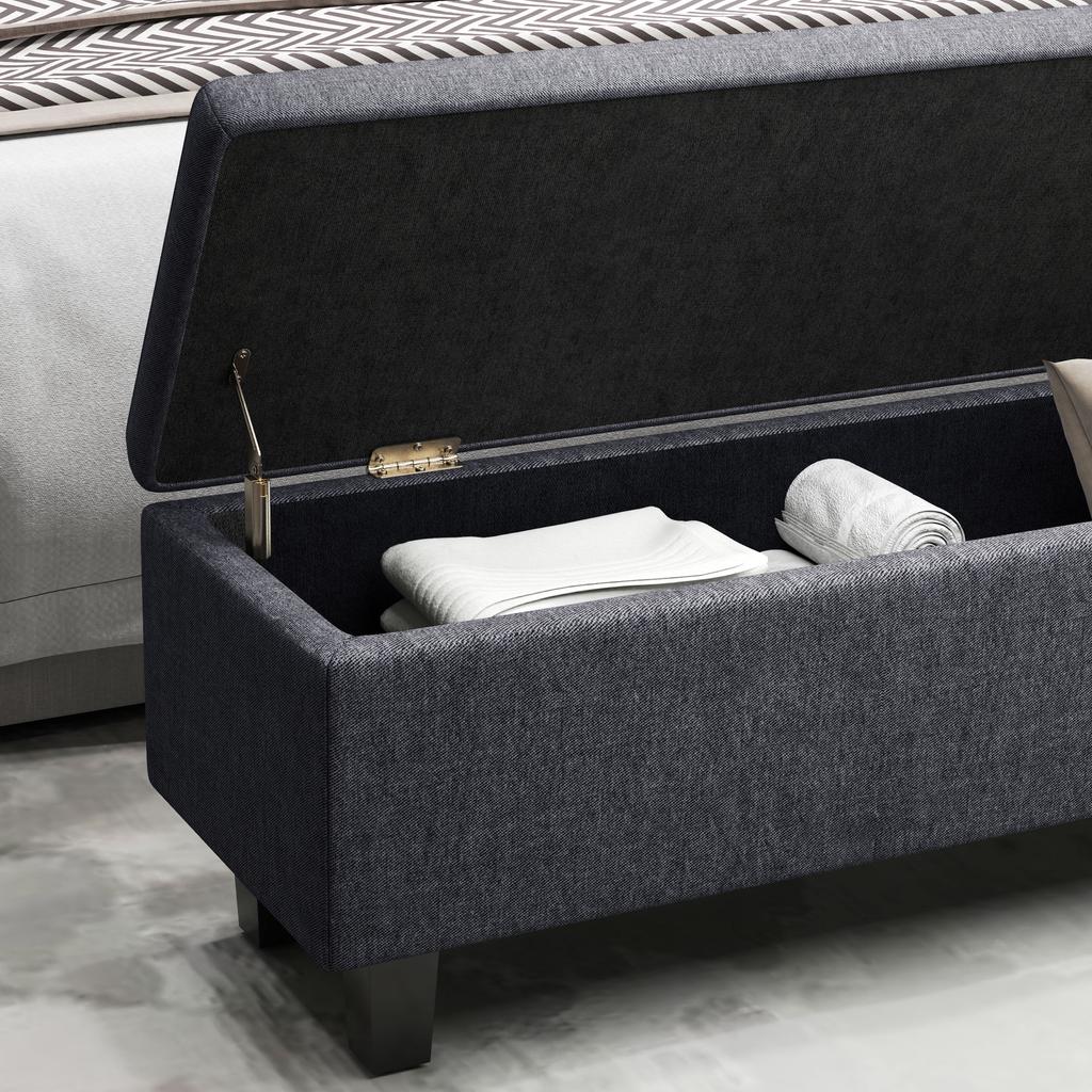 Storage Ottoman Bench In Linen Look With Rubber Wood Legs For Living Room Bedroom Hallway Dark Gray