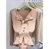 De Róng Miu Series: Sweet Bow V-Neck Long-Sleeve Women's Top