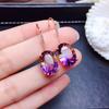 925 Silver Plated Bi Color Amethyst Citrine Earrings for Women Sparkling Crystal Drop Dangle Jewelry