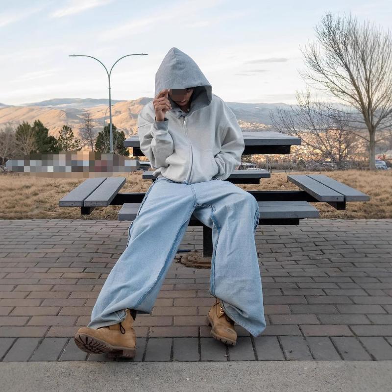 European and American Personalized Solid Color Block Retro Street Trend Zipper Hoodie