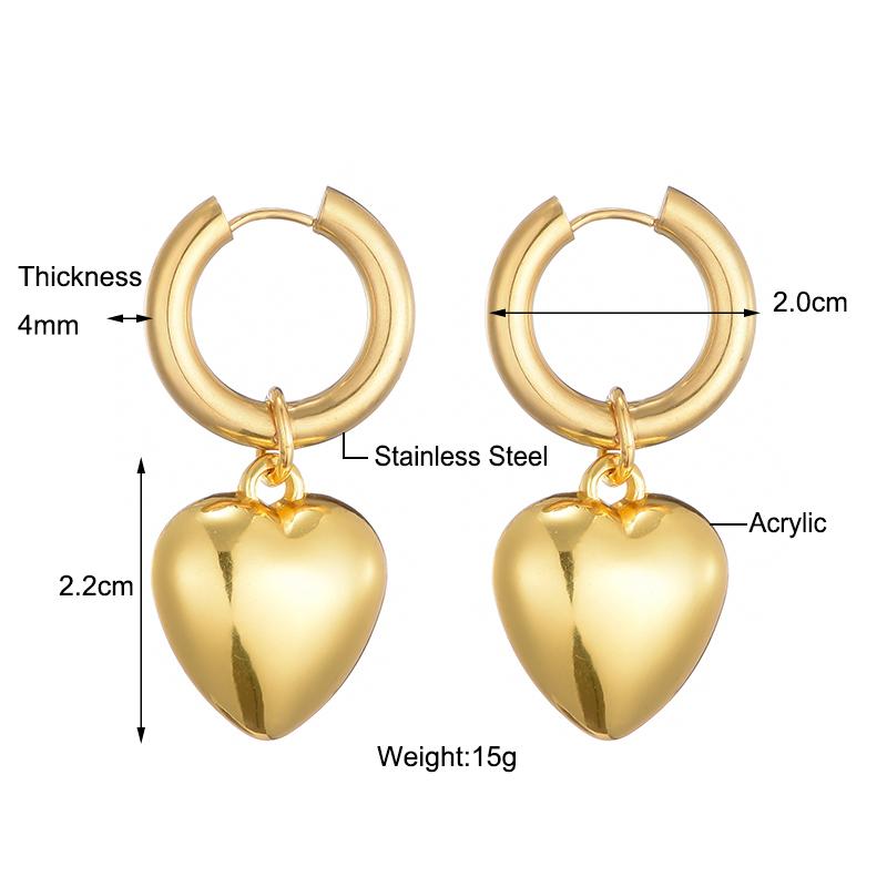 Stainless Steel Hoop Acrylic Heart Pendant Earrings For Women Statement Solid Circel Gold Silver Black Color Earrings Jewelry