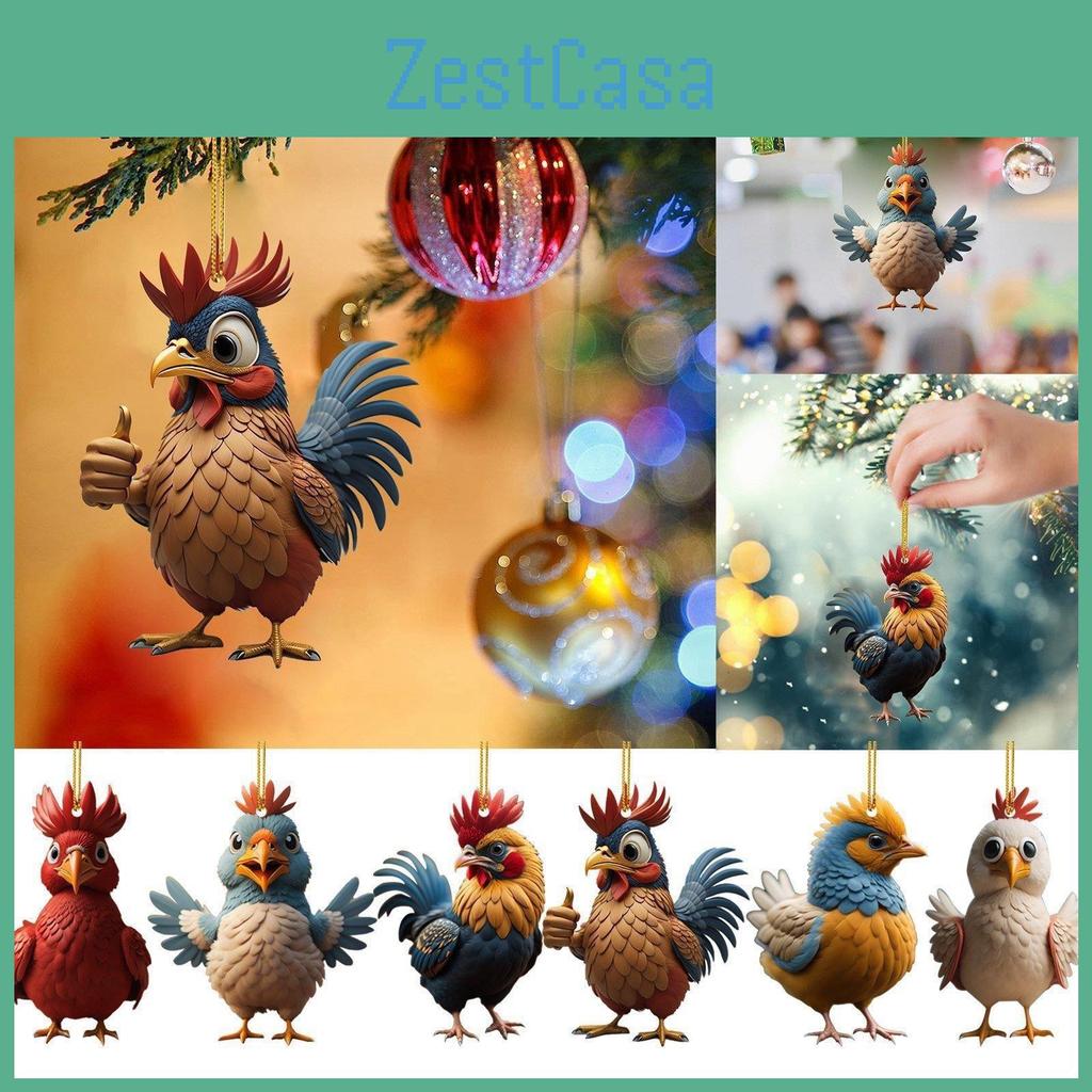 Charming Acrylic Holiday Cartoon Chicken Car Ornament For Christmas Home Decoration
