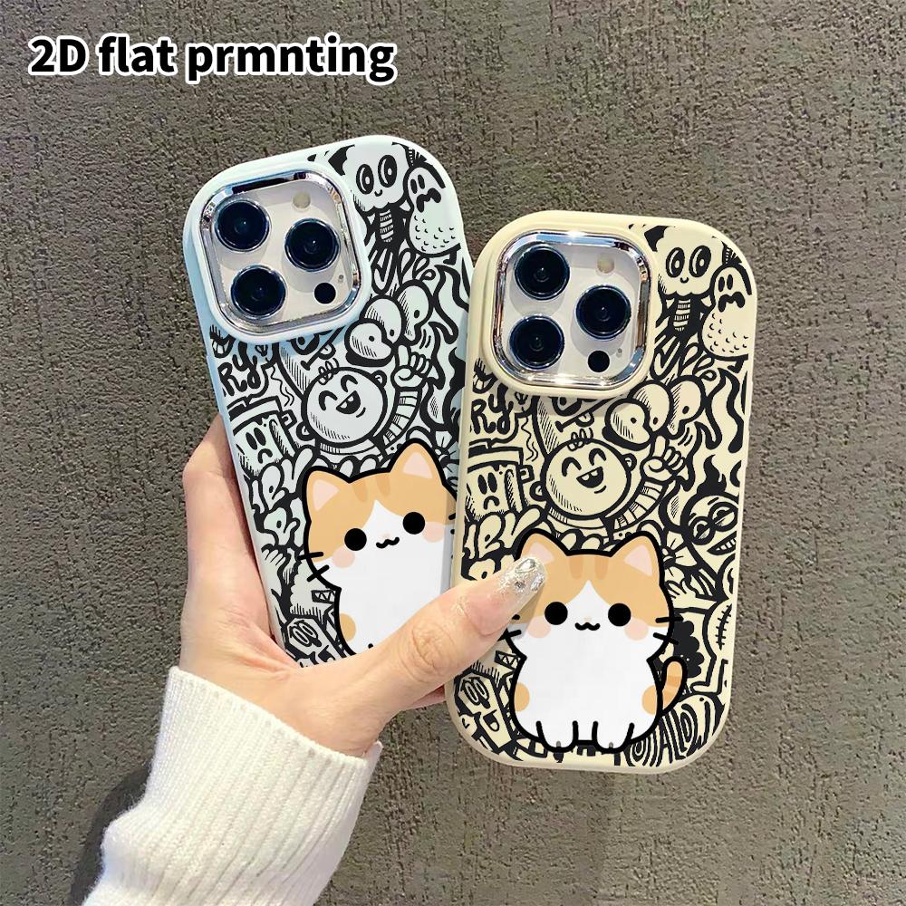 Phone Case: 2D flat design suitable for iPhone 18 17 16 15 14 13 Pro protective case, couple style, orange and white kitten, Christmas and Halloween g