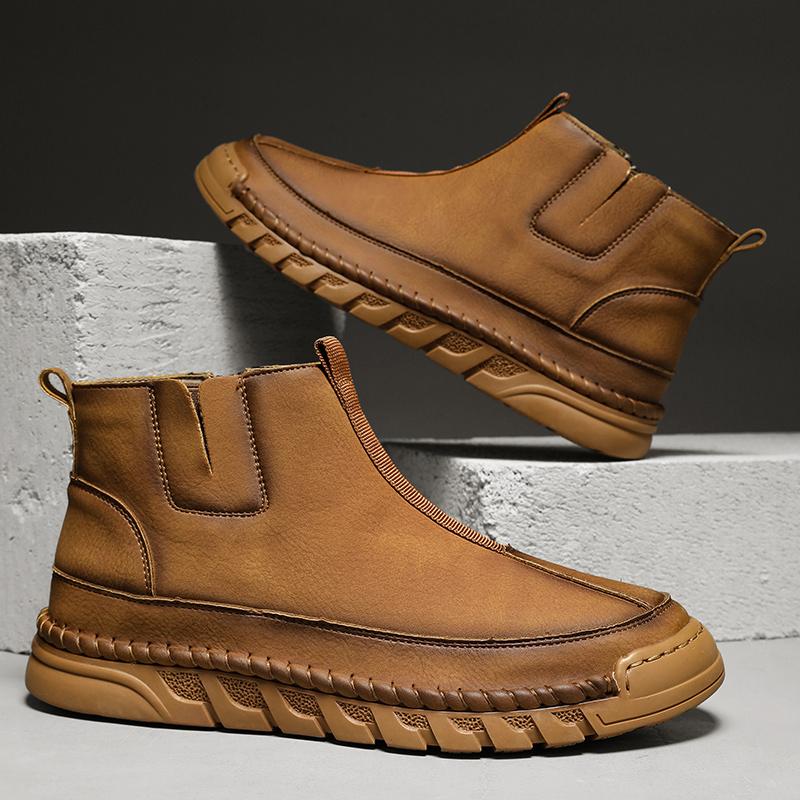 

Golden Sapling Зимние Добавить Плюшевые Теплые Мужские Ботинки Уличные Мягкая Кожа Боковая Молния Мужская Обувь Круглый Носок Повседневные Плоские Ботинки 46