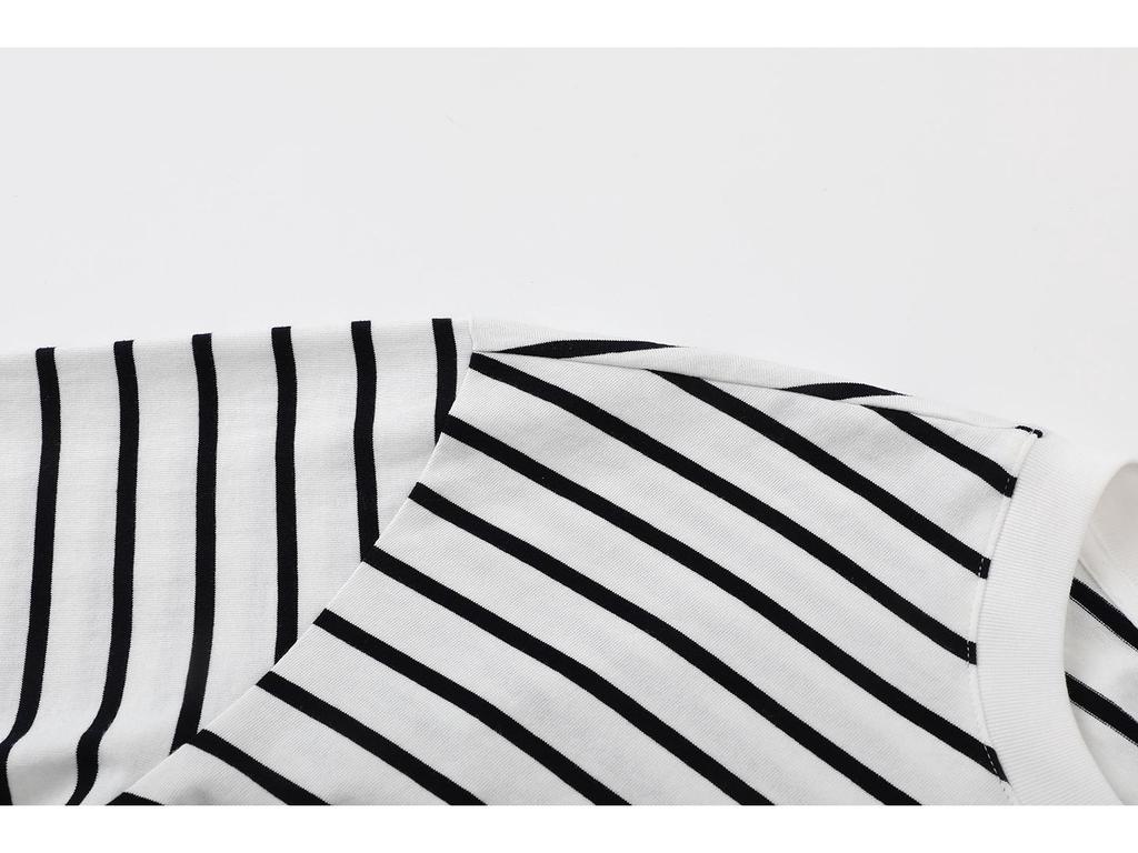 Spring Striped Long Sleeve Embroidered T-Shirt with Lace Trim