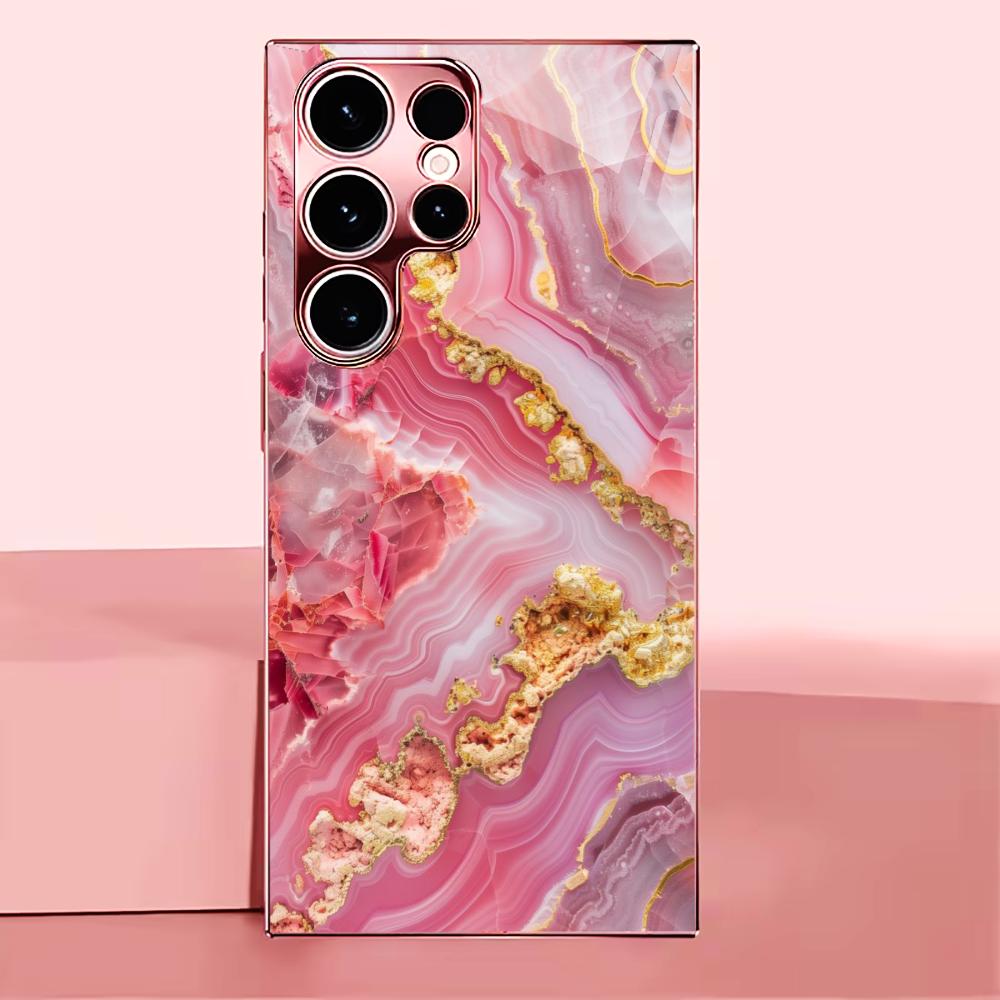 Pink gold texture PhoneCase for Samsung Galaxy S26 S25 S24 S23 S22 FE Ultra Plus Built-in glass feel bare machine Women's style