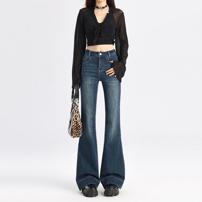

Women s 2025 Autumn High Waist Stretch Micro Flare Jeans: Slimming American Retro Design M