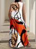 Plus Size African Impressionist Gold Leopard Sleeveless Long Dress