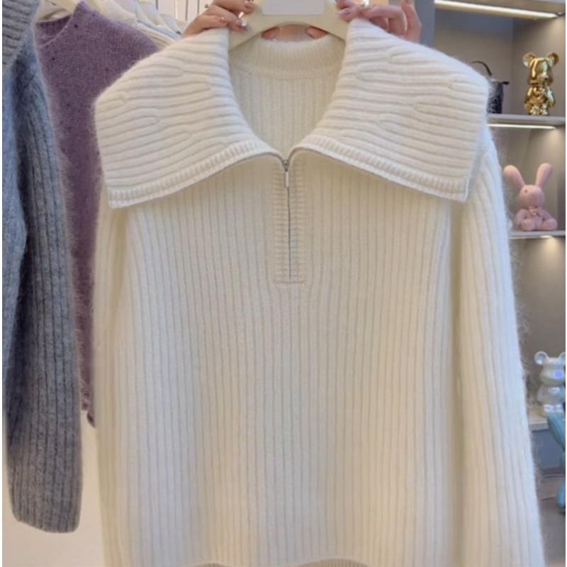 Thick and Loose Design Half Zipper Knitted Sweater Top Knitted Sweater for Women