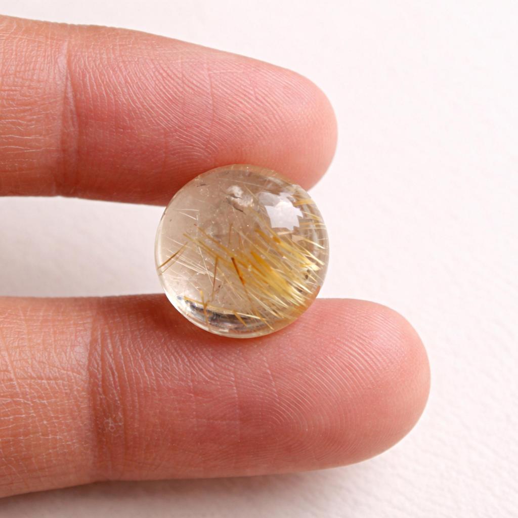 Golden Rutilated Quartz Gemstones, Round Polished Golden Rutile Cabochons, Natural Semi-Precious Stones
