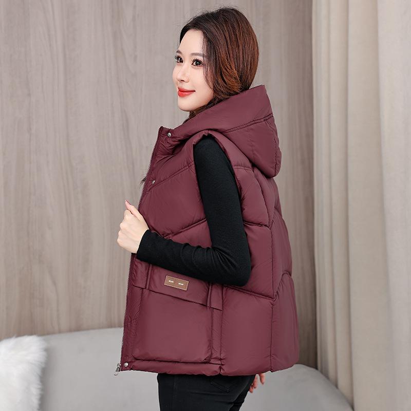 New Winter Cotton Vest Hooded Versatile Short Cotton Waistcoat Loose Western Style Slim Coat