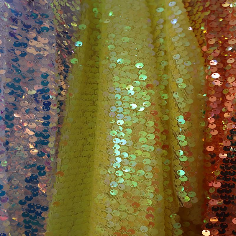 Embroidered 5mm Sequin Mesh Fabric for Wedding Dress, Skirt, Bag, and Shiny Decor