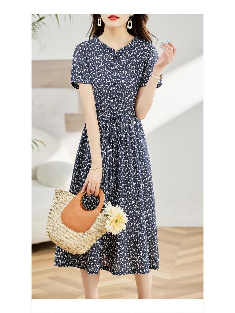 2023 Elegant Floral Cotton Linen Maxi Dress for Women – Summer, Waist-Cinching, Age-Reducing Fashion