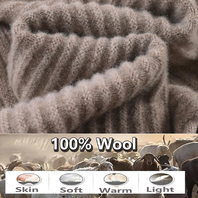 100%Wool Hooded Scarf Hat Women Winter Soft Warm Ear Face Protect Balaclava Scarves Beanies Men Korea Fashion Wollen Neck Warmer