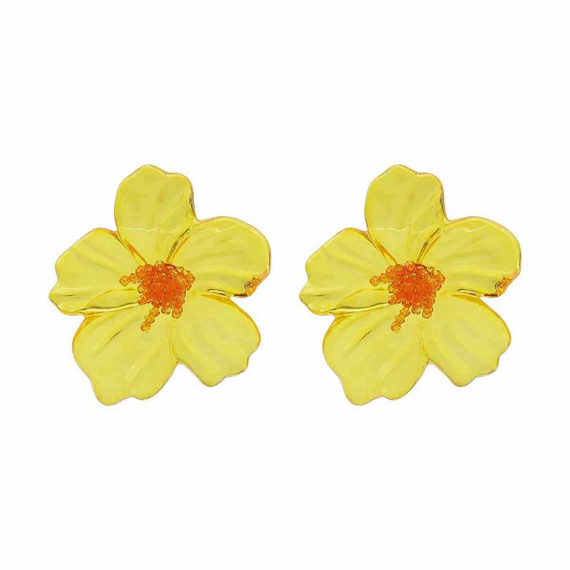 2026 New Trendy Colorful Resin Flower Stud Earrings for Women Exaggerated Large Petal Temperament Earrings Jewelry Accessories