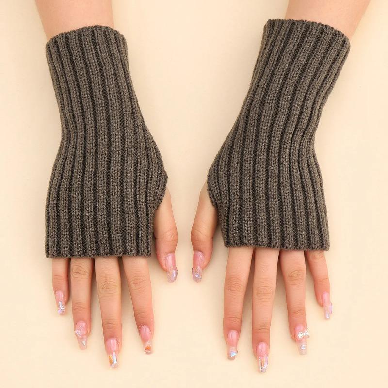 

Autumn Winter Fashion Warm Fingerless Solid Color Ribbed Knitted Short Gloves Arm Warmers Versatile Fingerless Gloves темно-сірий колір