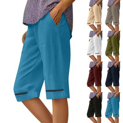 Women's High Waist Solid Color Casual Trousers Workout Pants 1/2 Shorts