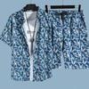 Set Coordinato da Uomo Casual a Maniche Corte Floreale Hawaiano ad Asciugatura Rapida e Pantaloncini da Spiaggia