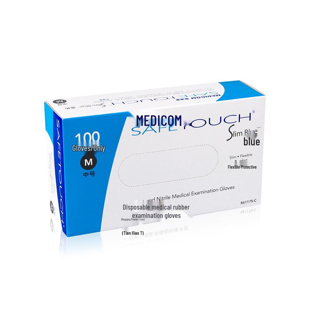 Medicom Blue & White Nitrile Gloves: Oil-Resistant, Disposable for Household & Protection Tasks. Large (L)