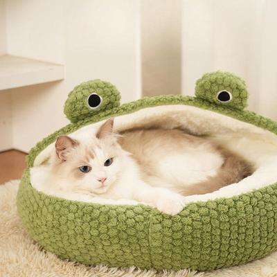 Cute Frog Series Pet Bed - Winter Cat House & Dog Bed Cartoon Animal Shaped Warm Shelter for Cats Dogs