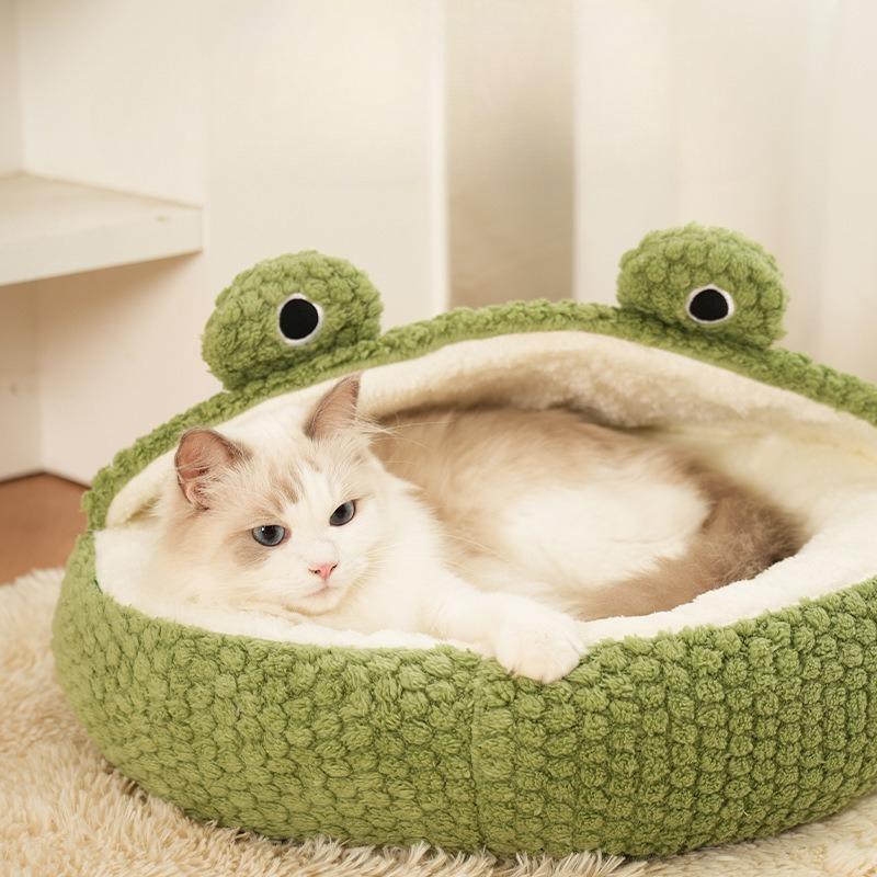 Cute Frog Series Pet Bed - Winter Cat House & Dog Bed Cartoon Animal Shaped Warm Shelter for Cats Dogs