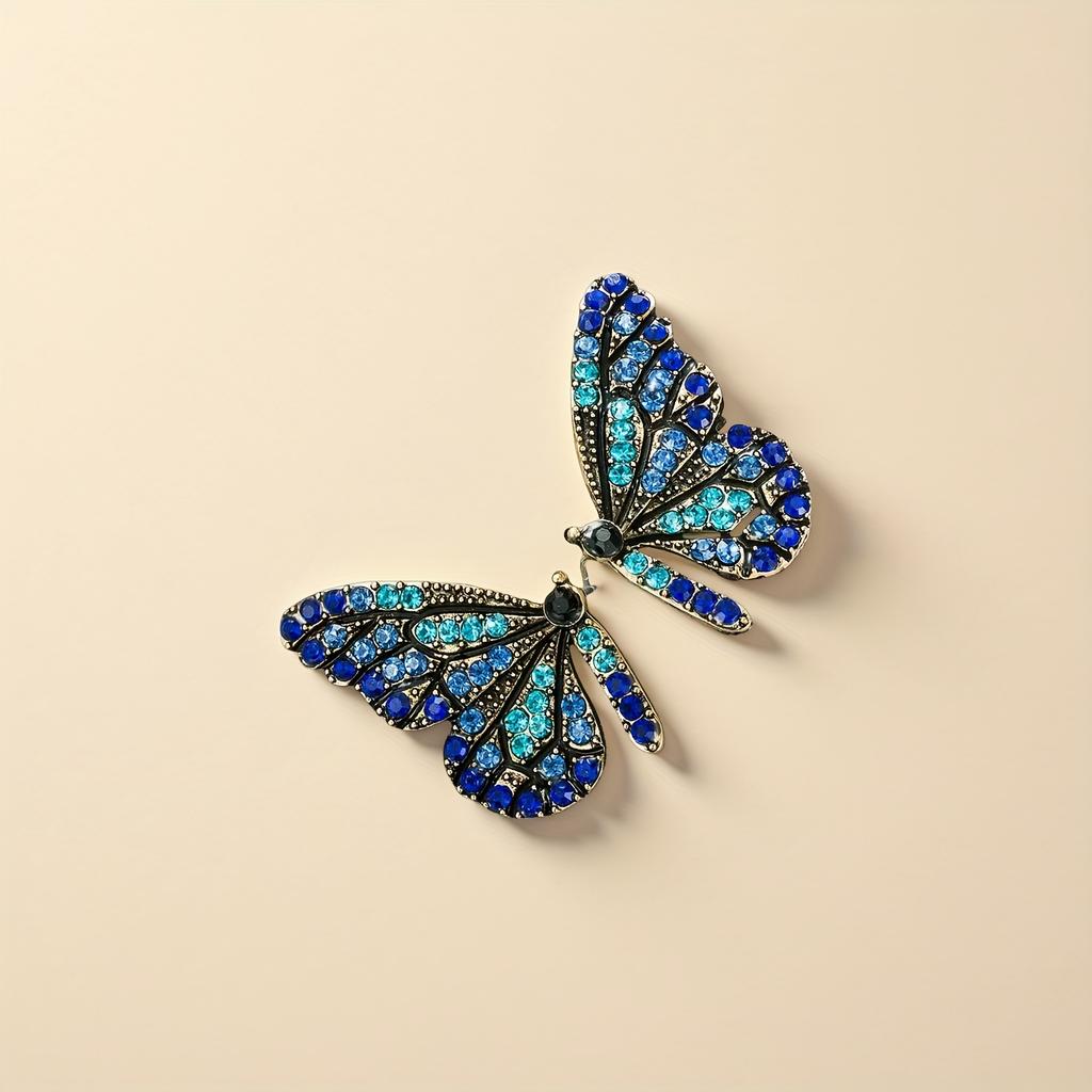 Retro Colorful Rhinestone Butterfly Stud Earrings Fashion Sweet Light Luxury Women's Temperament High-class Earrings