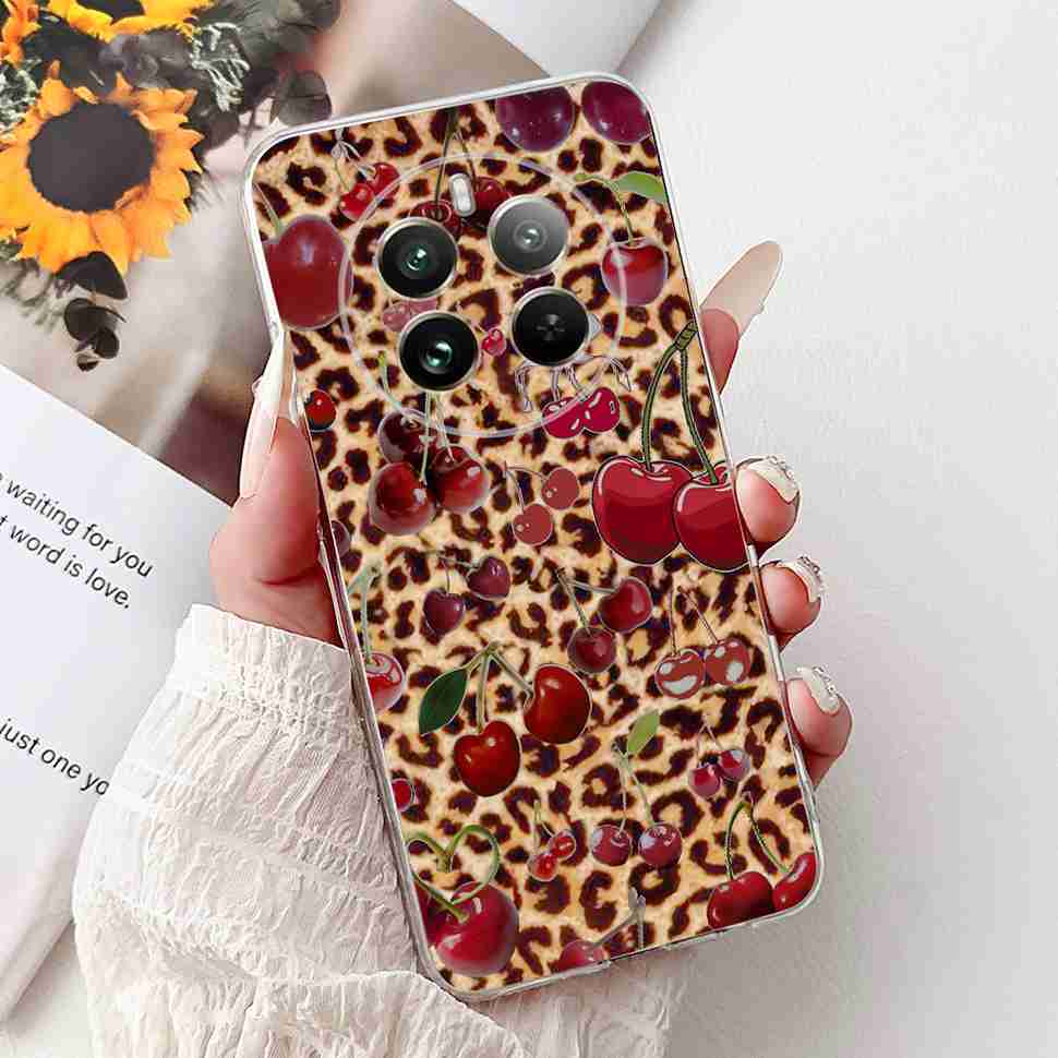 For Realme 12 Pro RMX3842 6.7" Summer Lotus Cute Cat Soft Silicone TPU Cover For Realme 12Pro+ 12Pro Plus RMX3840 Bumper Shell