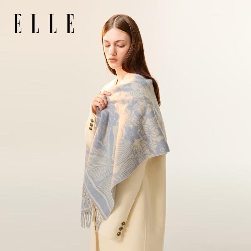 ELLE Gift Box 100% Merino Wool Scarf Women's Autumn and Winter Gift Warm Fashion Jacquard Scarf Shawl