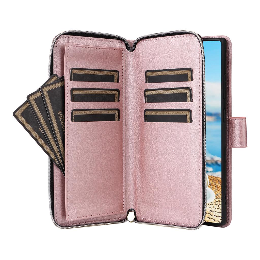 For Samsung Galaxy S22 Ultra 5G Case Rhombus Grid Leather Phone Cover with Zipper Pocket